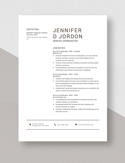 Service Coordinator Resume Template Word Doc Apple Mac Pages Template Net