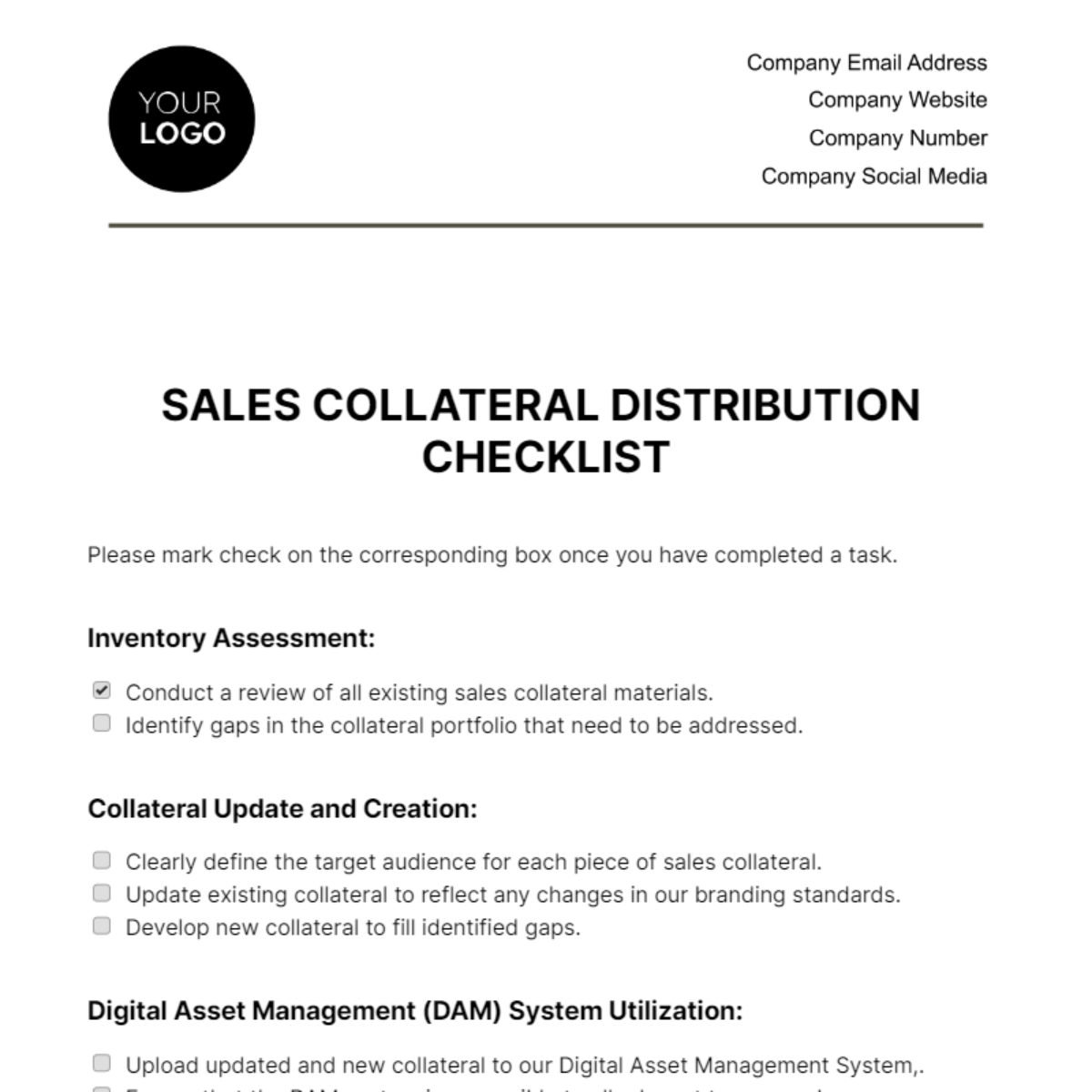 Sales Collateral Distribution Checklist Template - Edit Online & Download