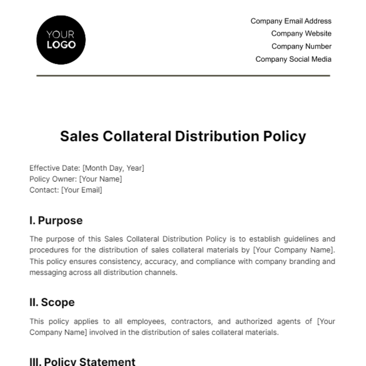 Sales Collateral Distribution Policy Template - Edit Online & Download ...