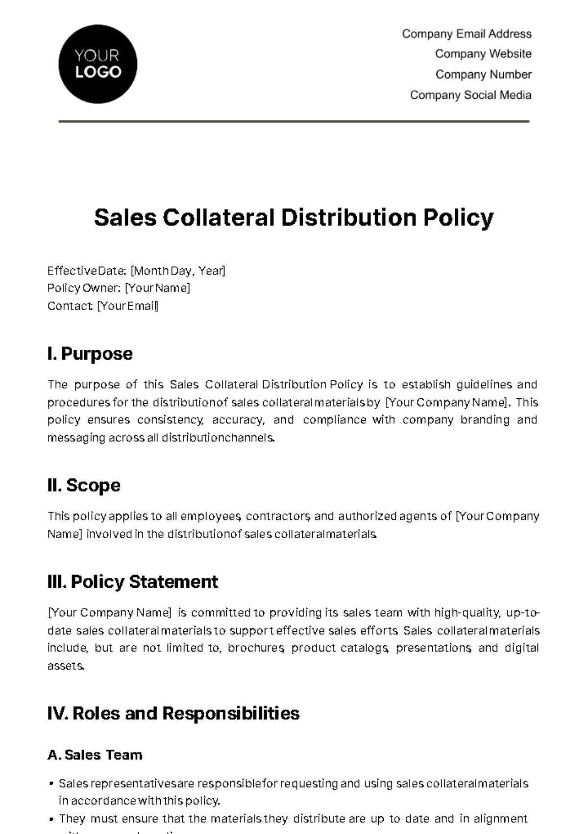 Sales Collateral Distribution Policy Template