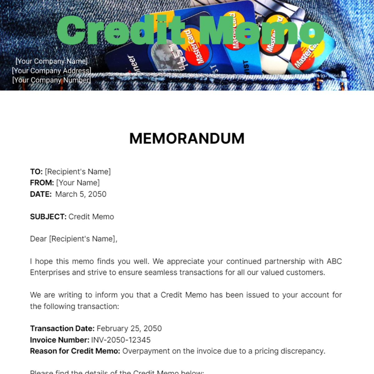 Credit Memo - Edit Online & Download