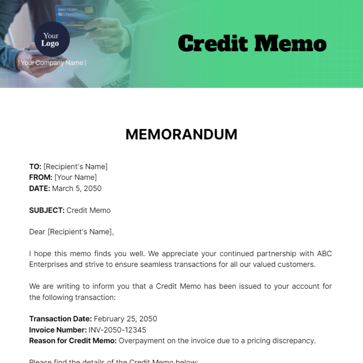 Credit Memo - Edit Online & Download