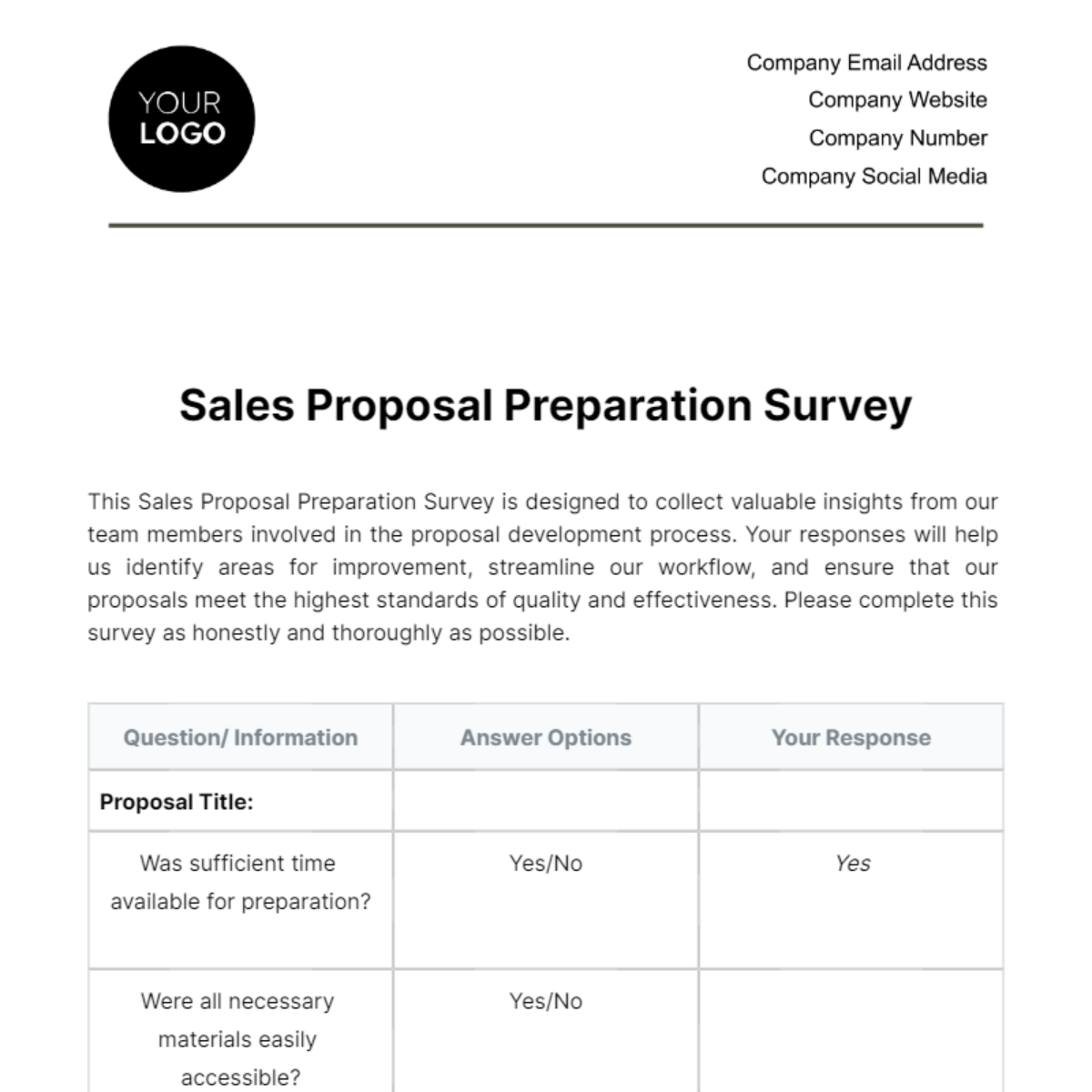 Free Sales Proposal Preparation Survey Template