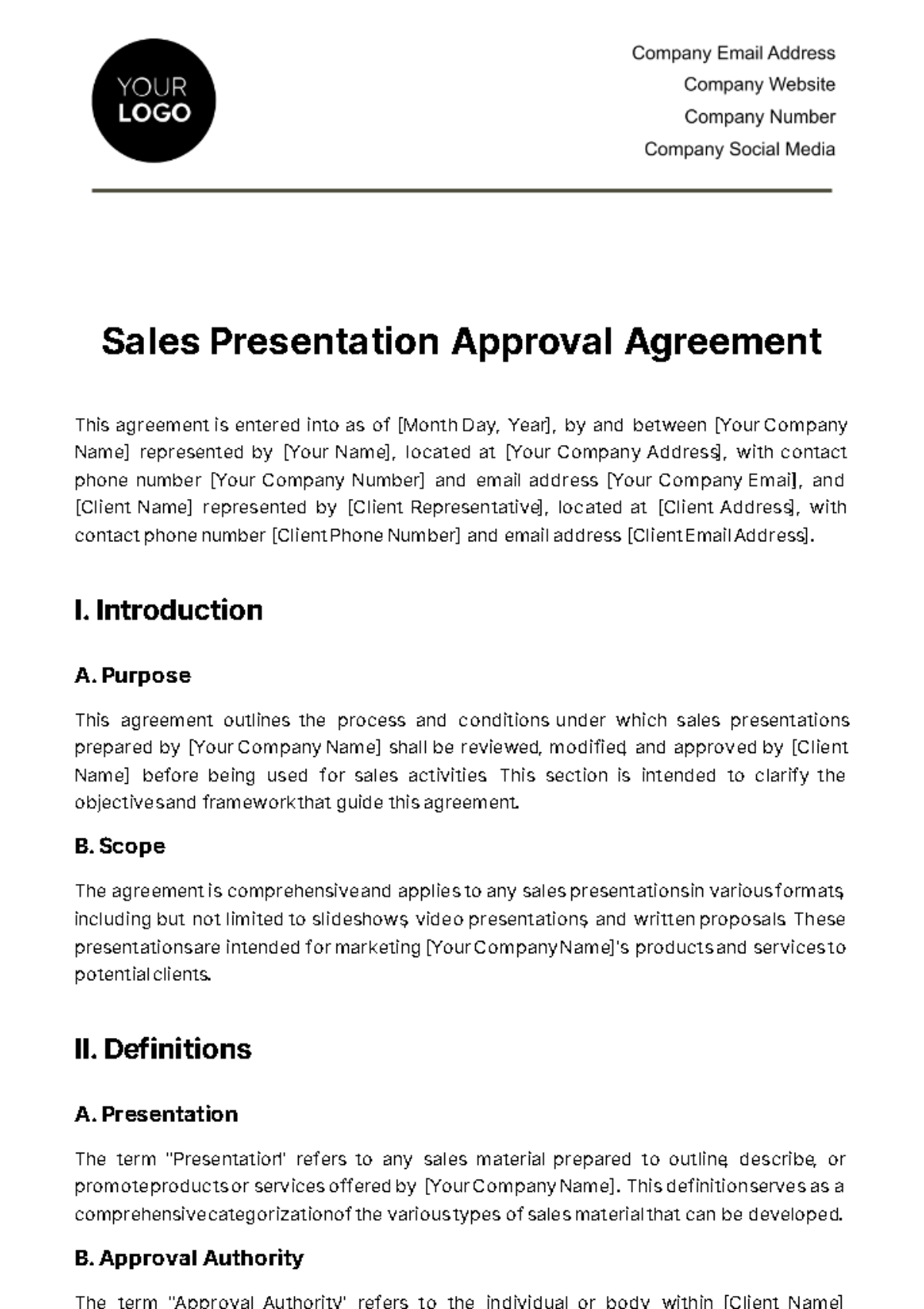 Free Sales Presentation Approval Agreement Template