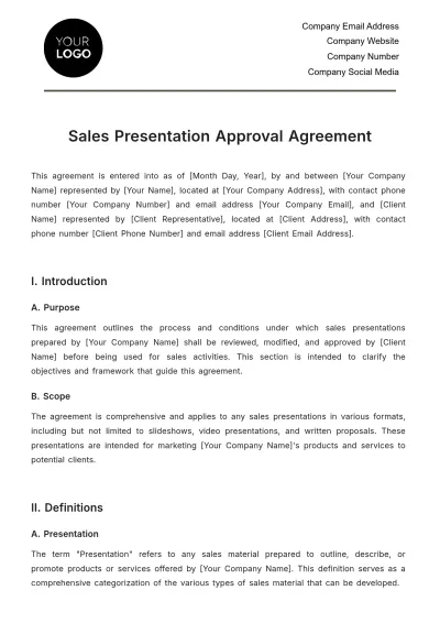 Free Sales Presentation Approval Agreement Template to Edit Online