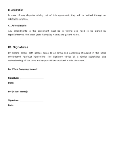 Free Sales Presentation Approval Agreement Template to Edit Online