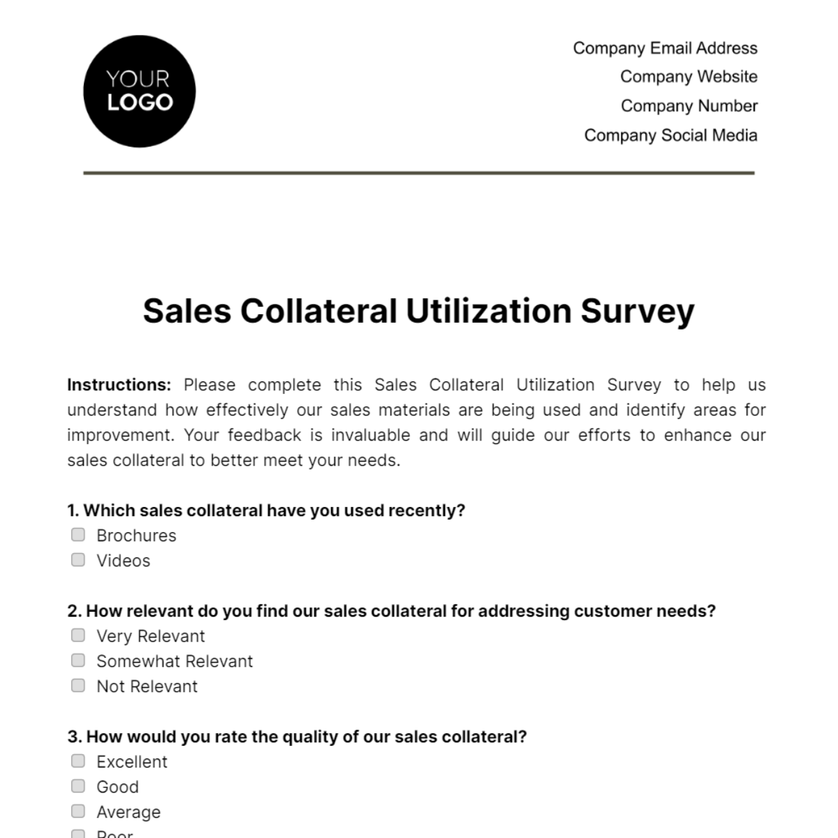 Sales Collateral Utilization Survey Template