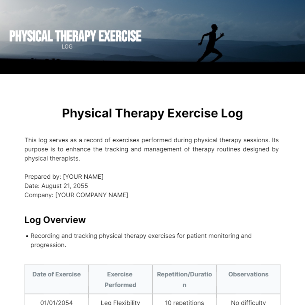 Physical Therapy Exercise Log