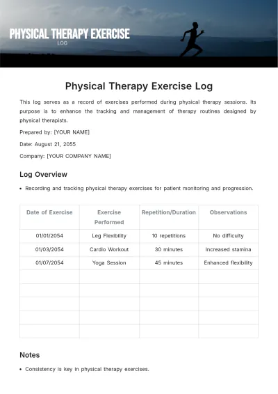 Free Physical Therapy Exercise Log to Edit Online