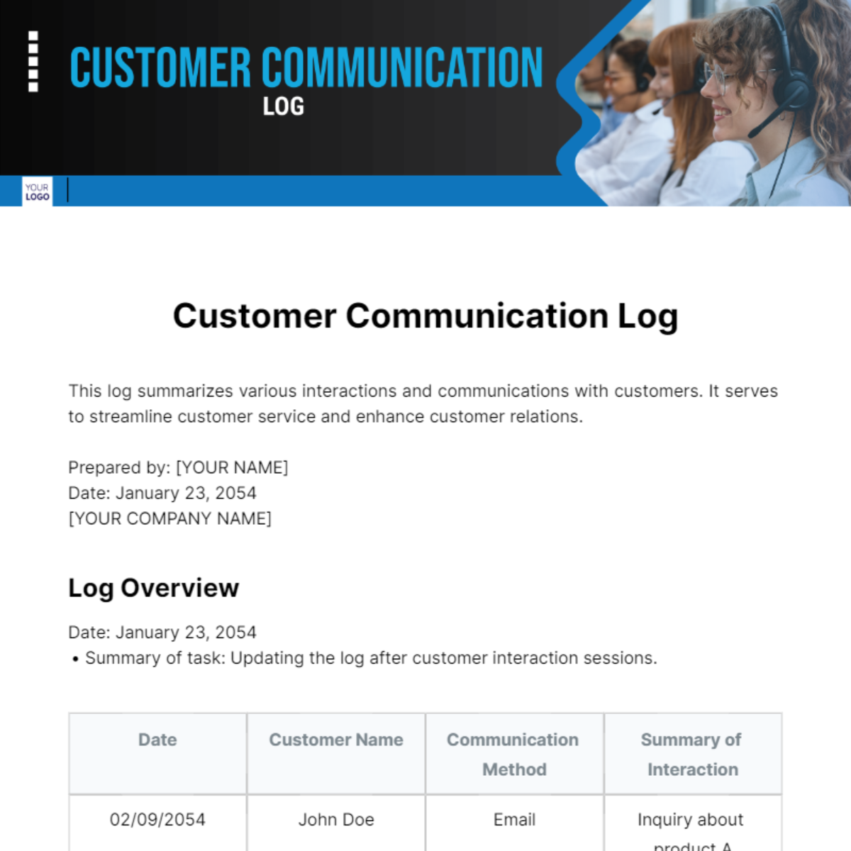 Customer Communication Log