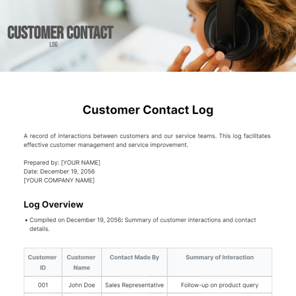 Customer Contact Log