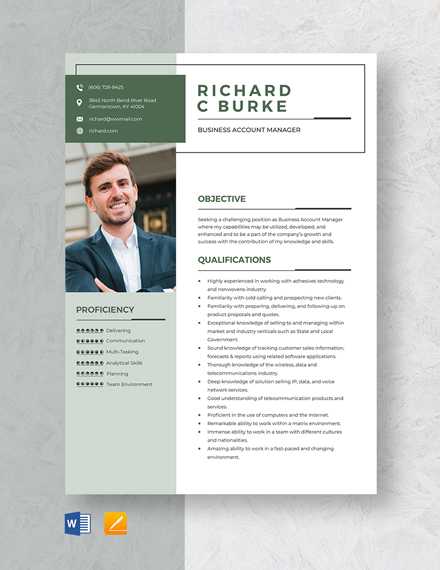 Business Account Manager Resume Template Word Apple Pages Template