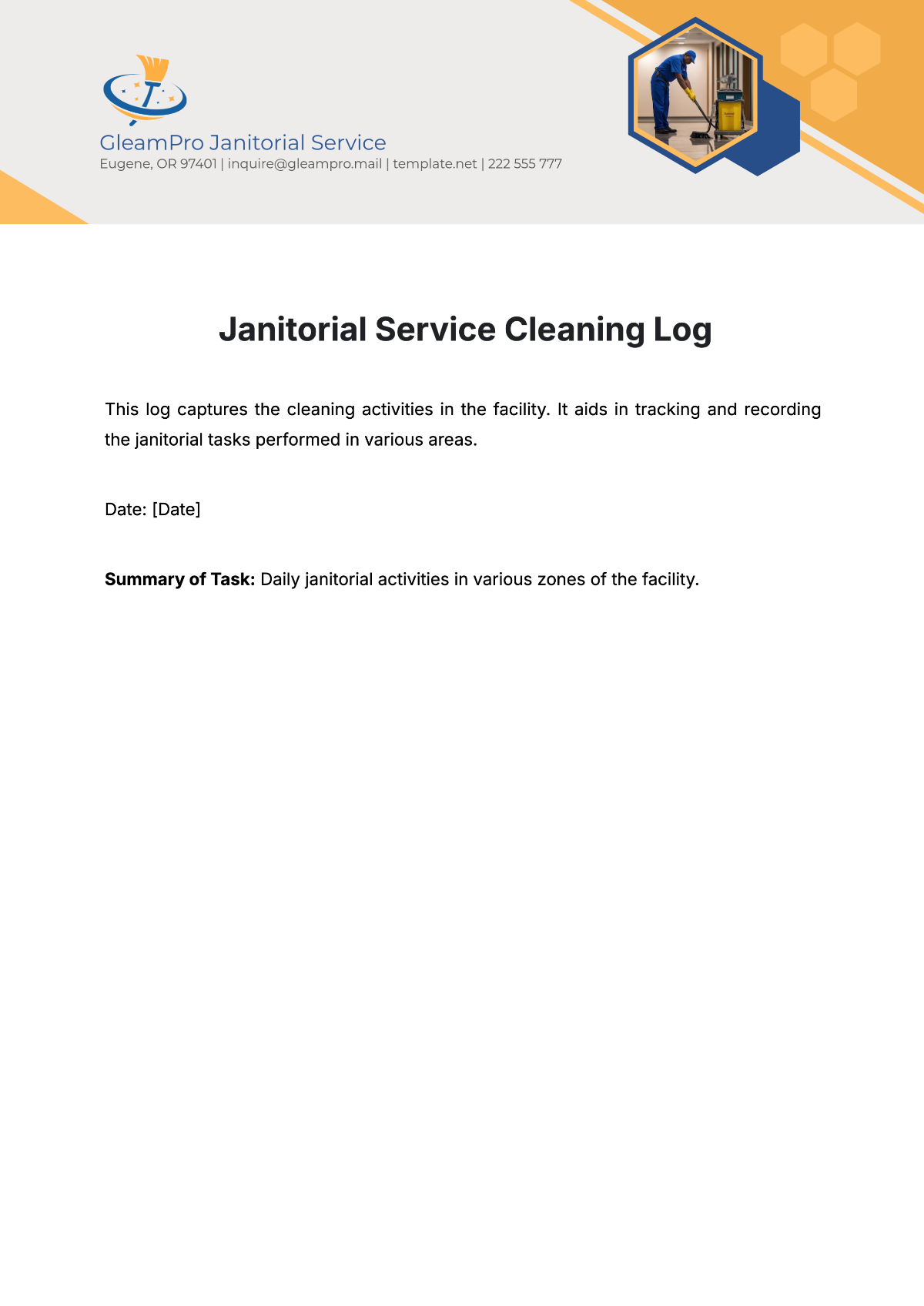 Janitorial Cleaning Log Template - Edit Online & Download