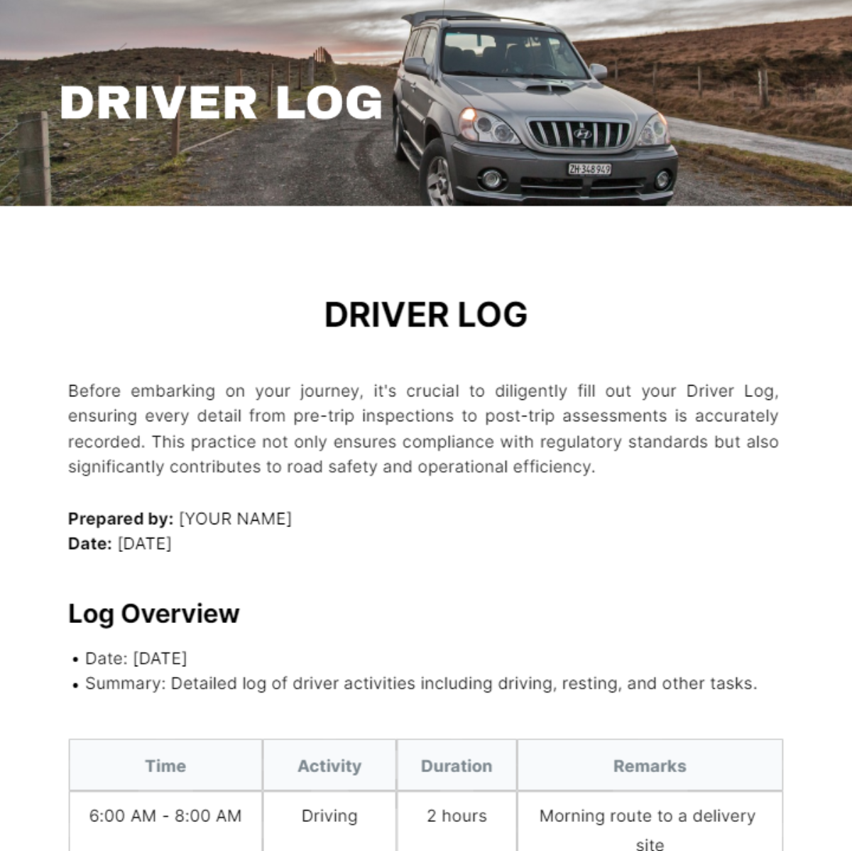 Driver Log Template