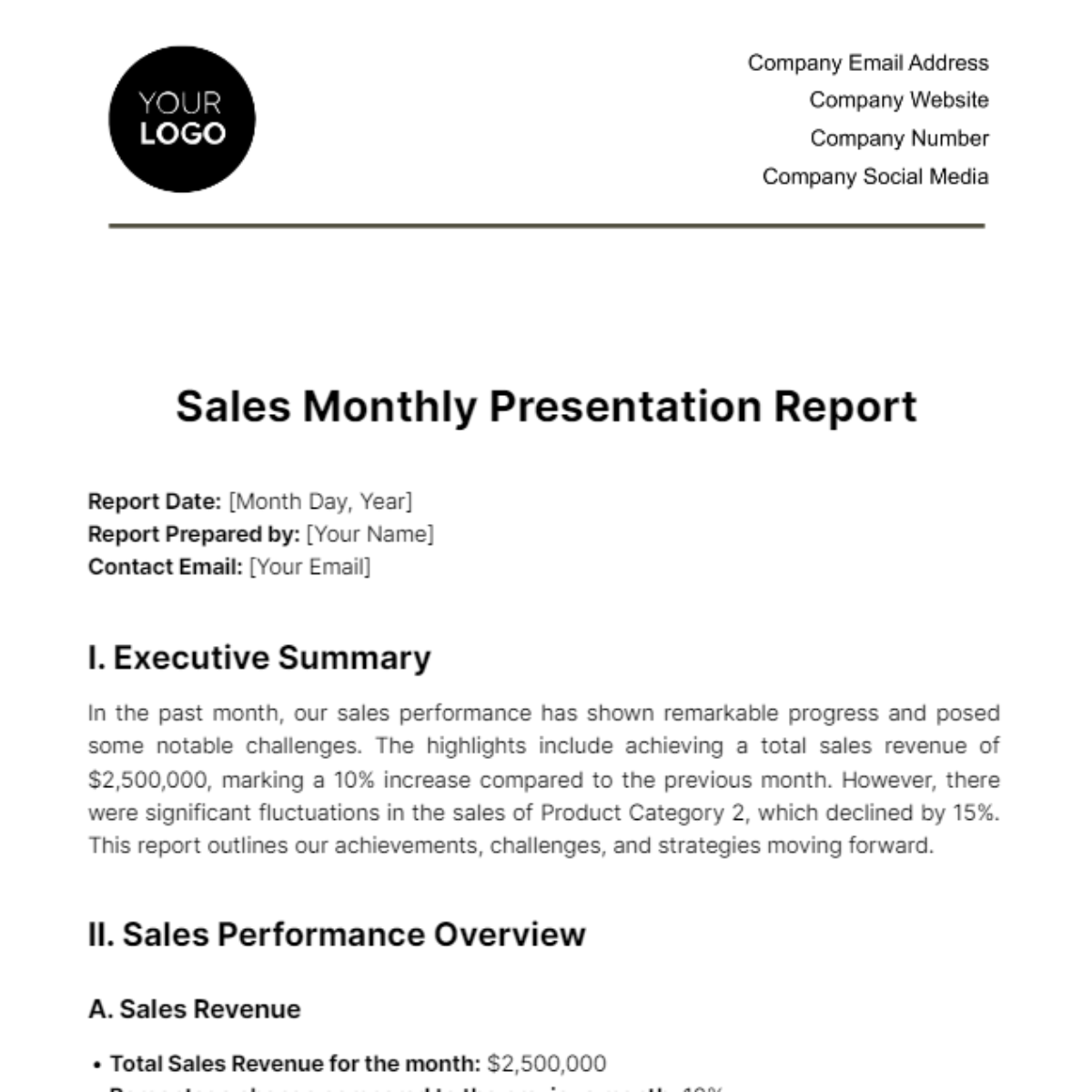 Free Sales Monthly Presentation Report Template