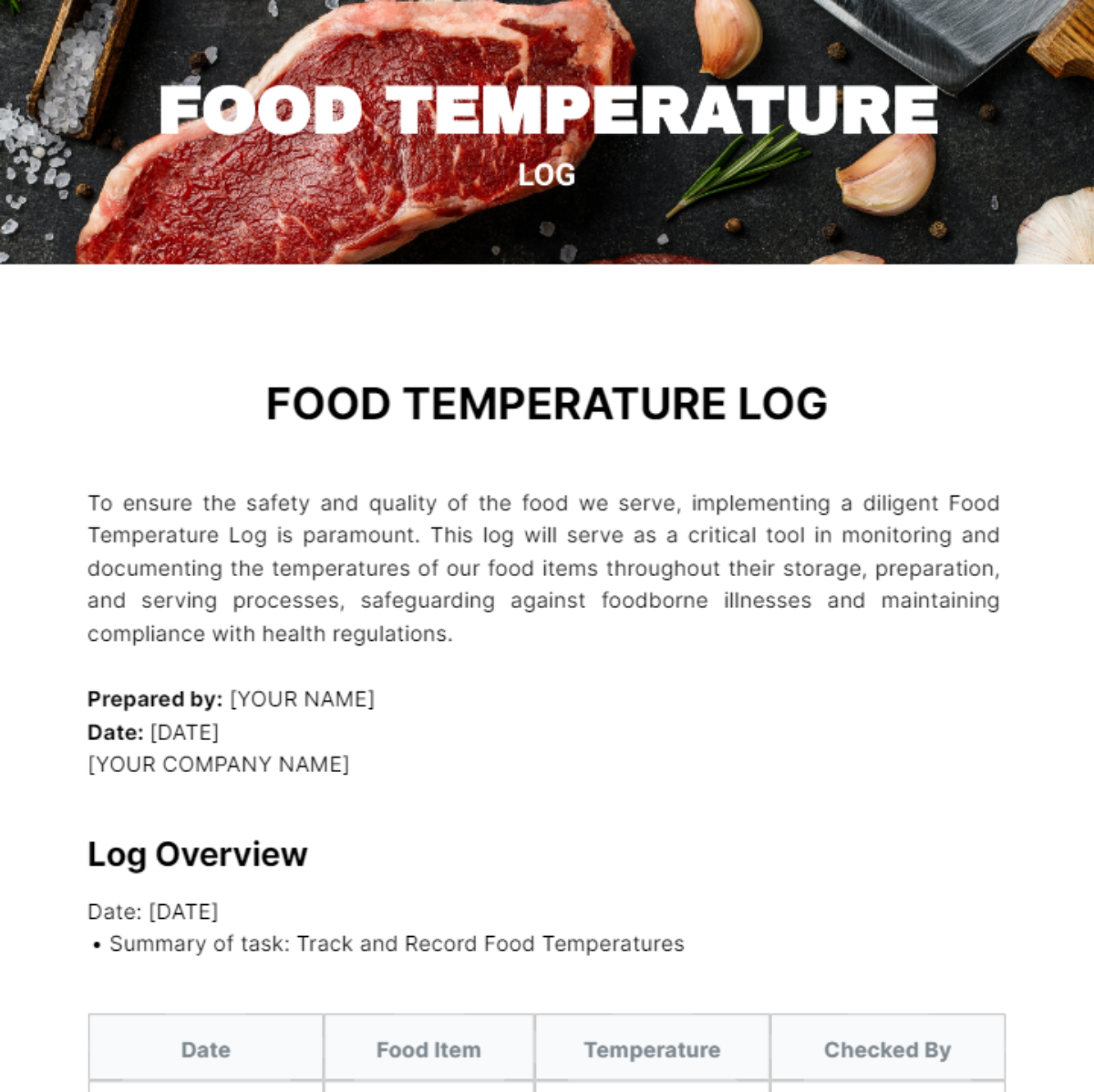 Food Temperature Log Template