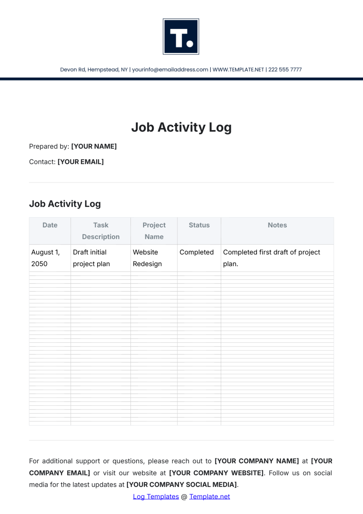 Job Activity Log  Layout Template - Edit Online & Download