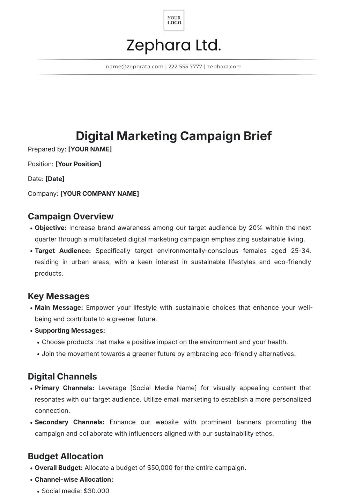 Digital Marketing Brief Template - Edit Online & Download