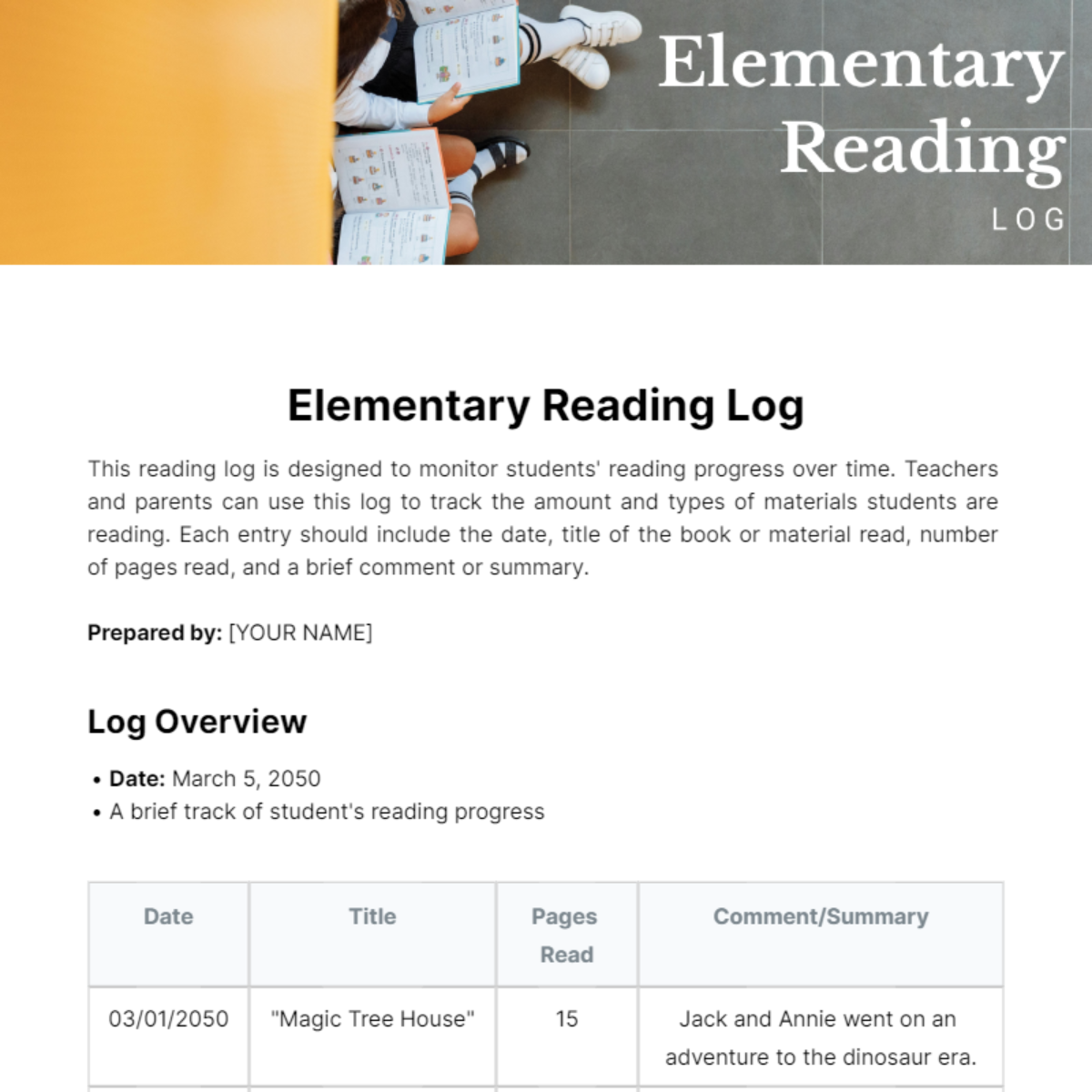 Elementary Reading Log Template