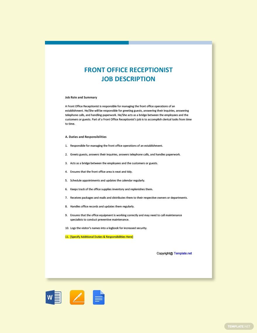FREE Front Receptionist Template Download in Word, Google Docs, PDF