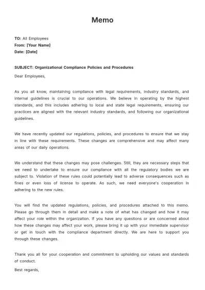 Free Compliance Memorandum Template to Edit Online