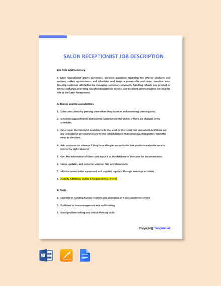 37 Receptionist Job Description Word Templates Free Downloads 