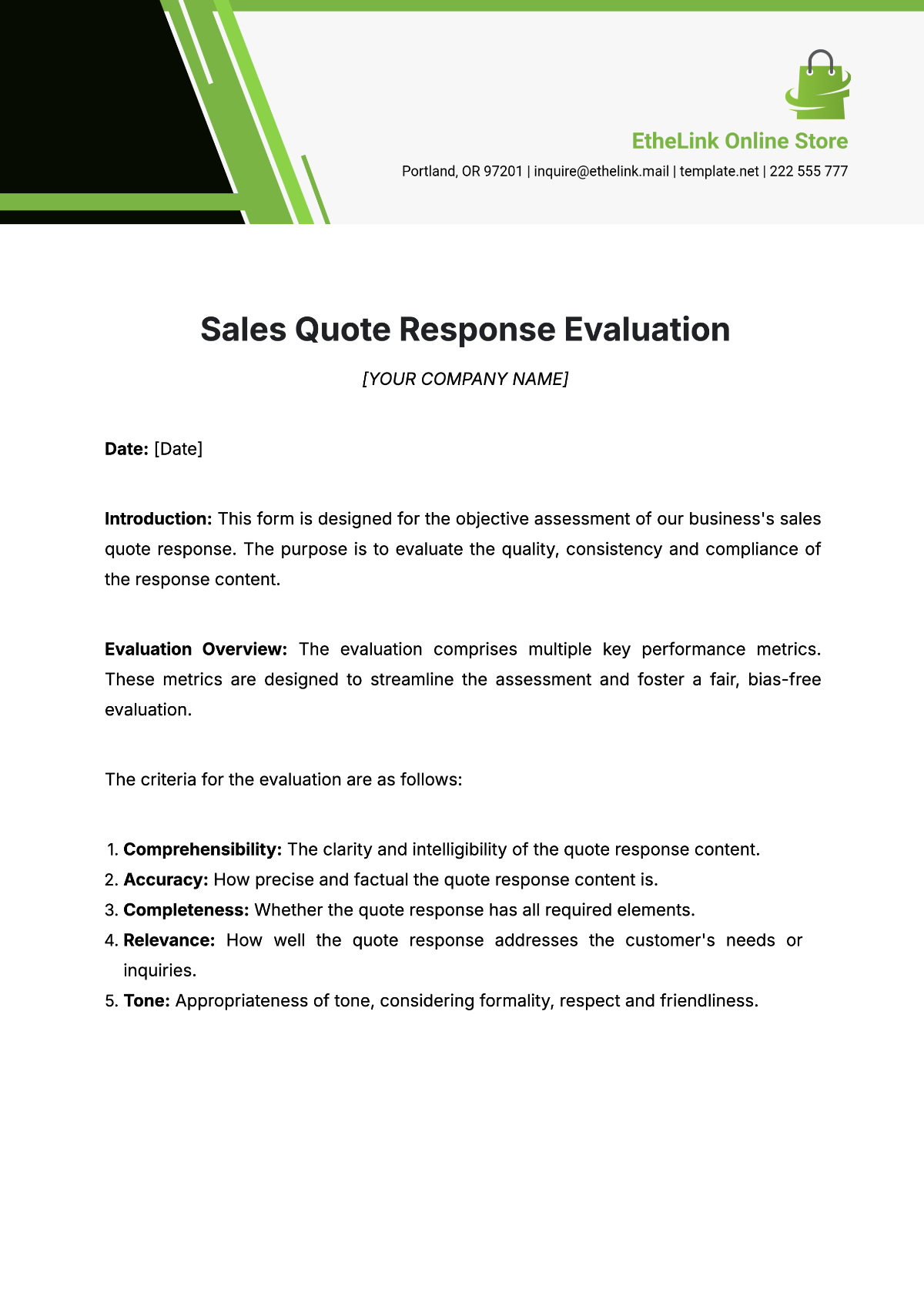 Sales Quote Response Evaluation Template - Edit Online & Download