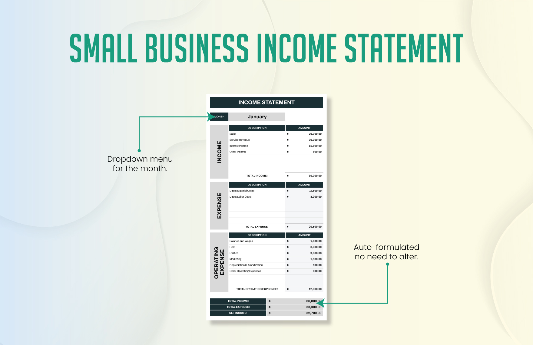 Small Business Income Statement Template In Excel Google Sheets 