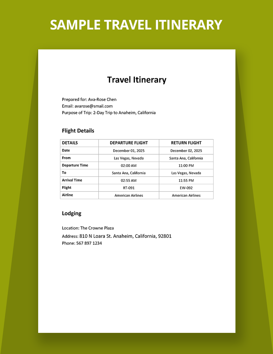 Sample Travel Itinerary Template