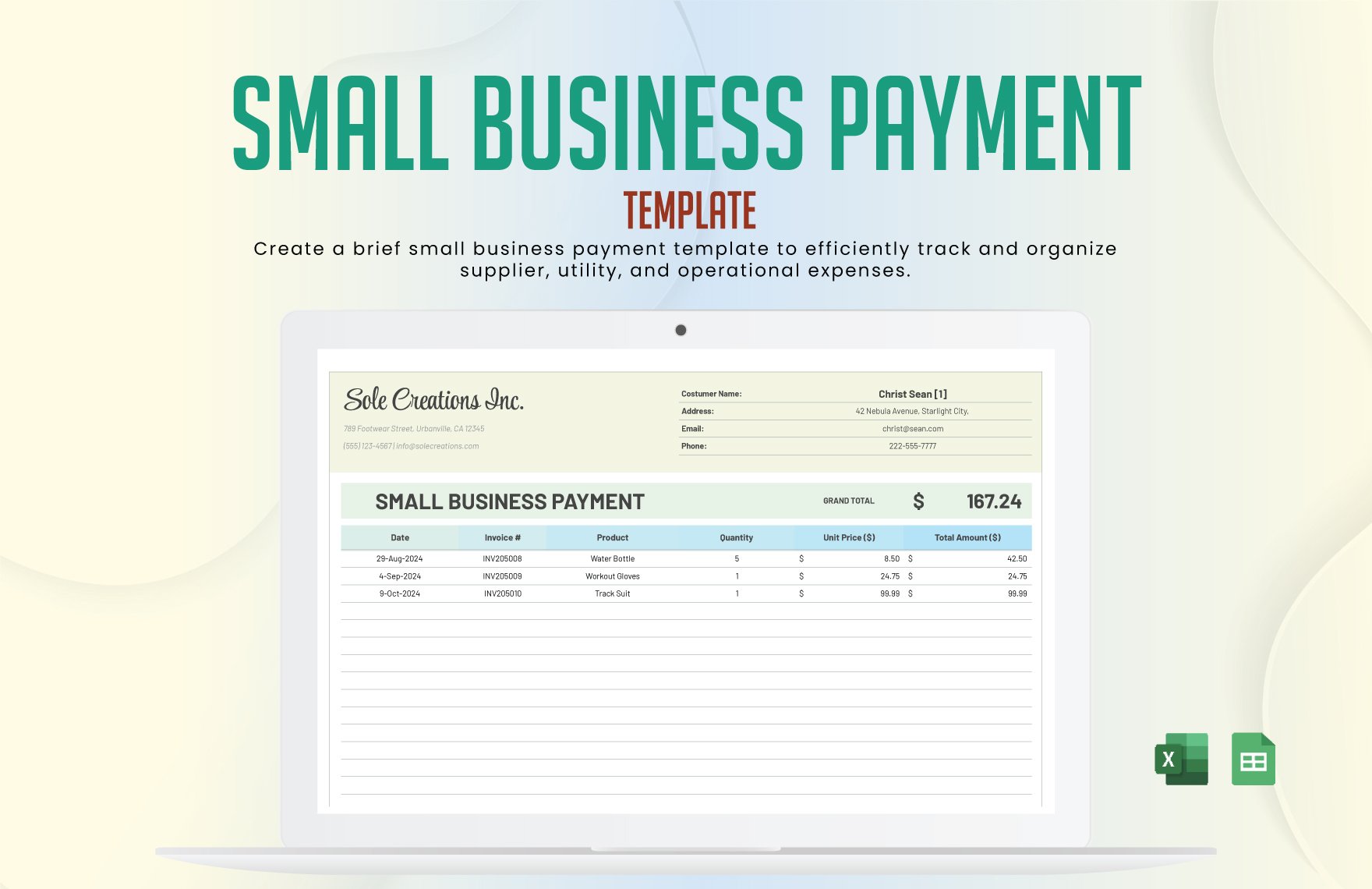 Small Business Payment Template in Excel, Google Sheets