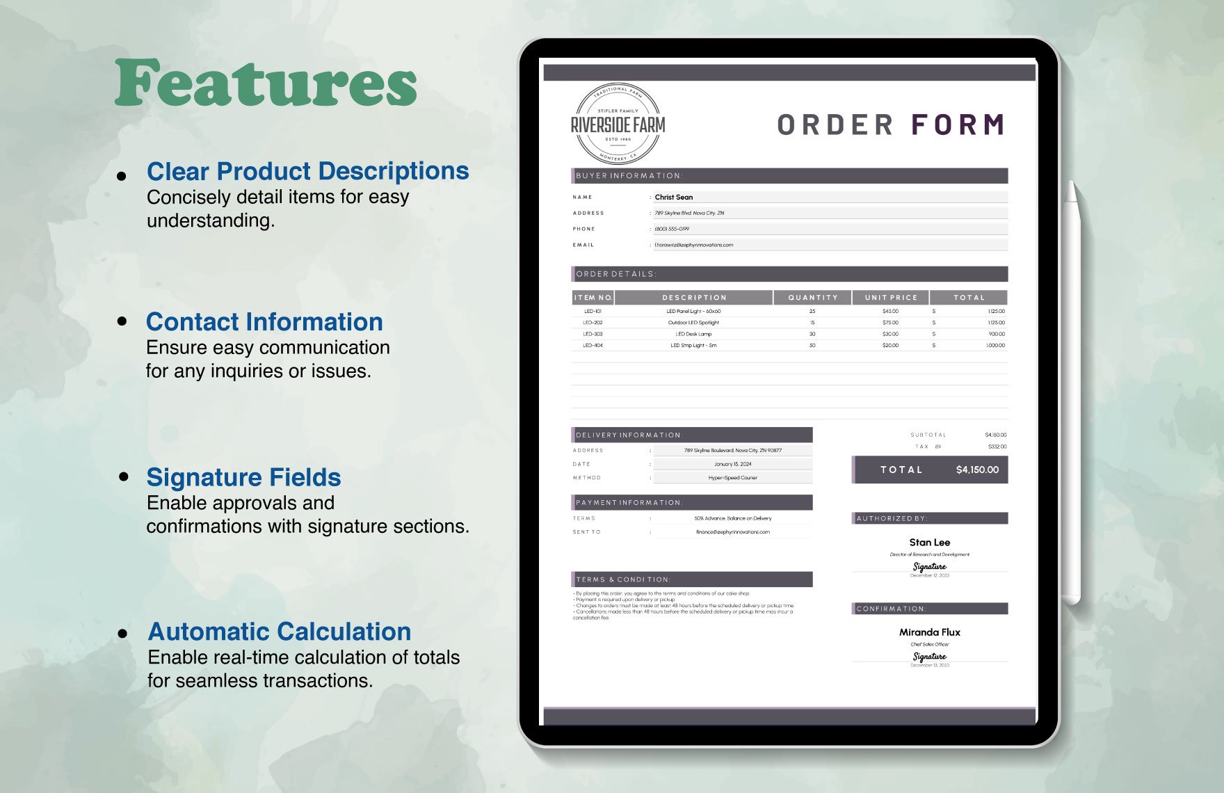 Order Forms for Small Business Template