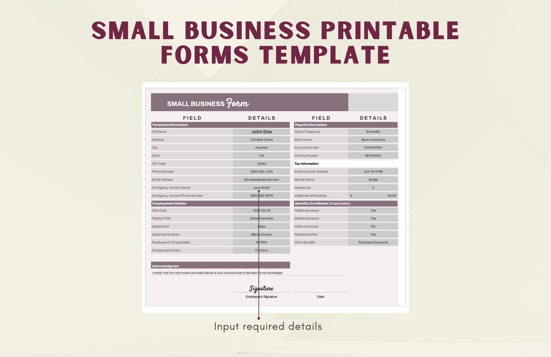 Small Business Printable Forms Template