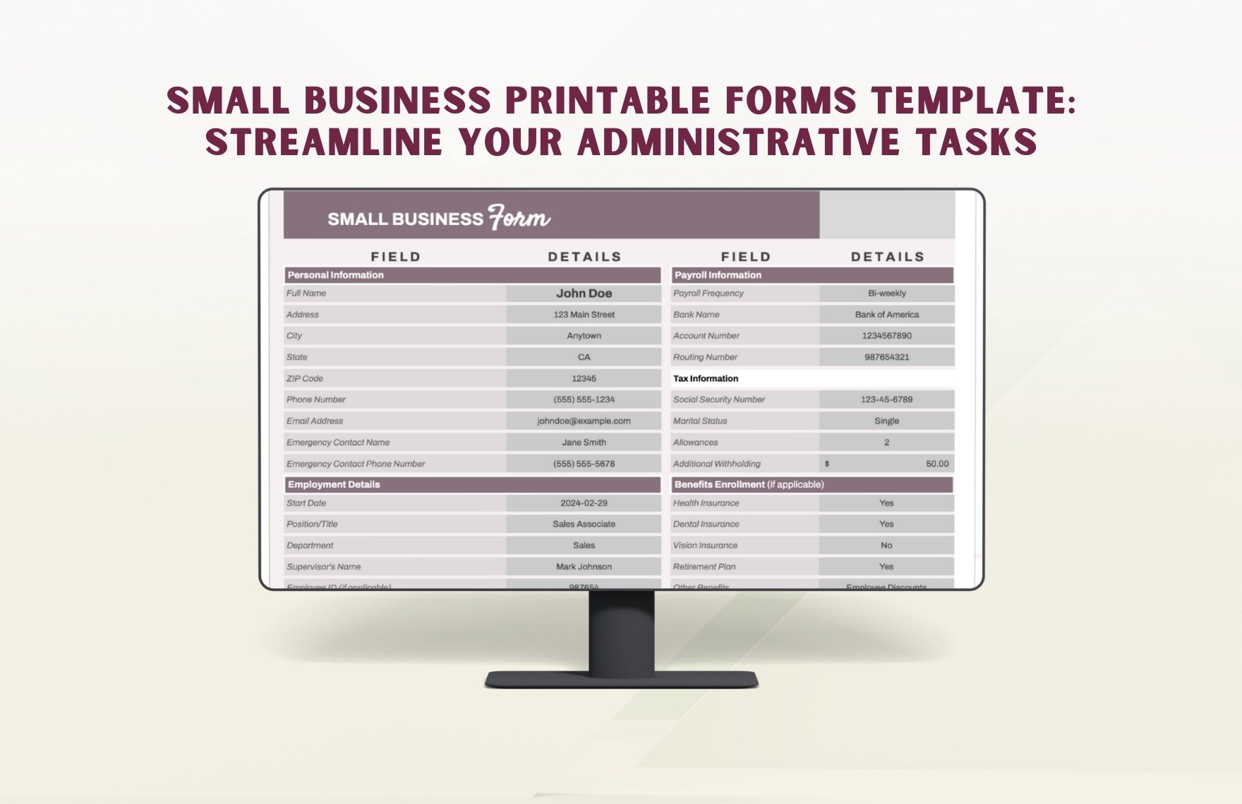 Small Business Printable Forms Template