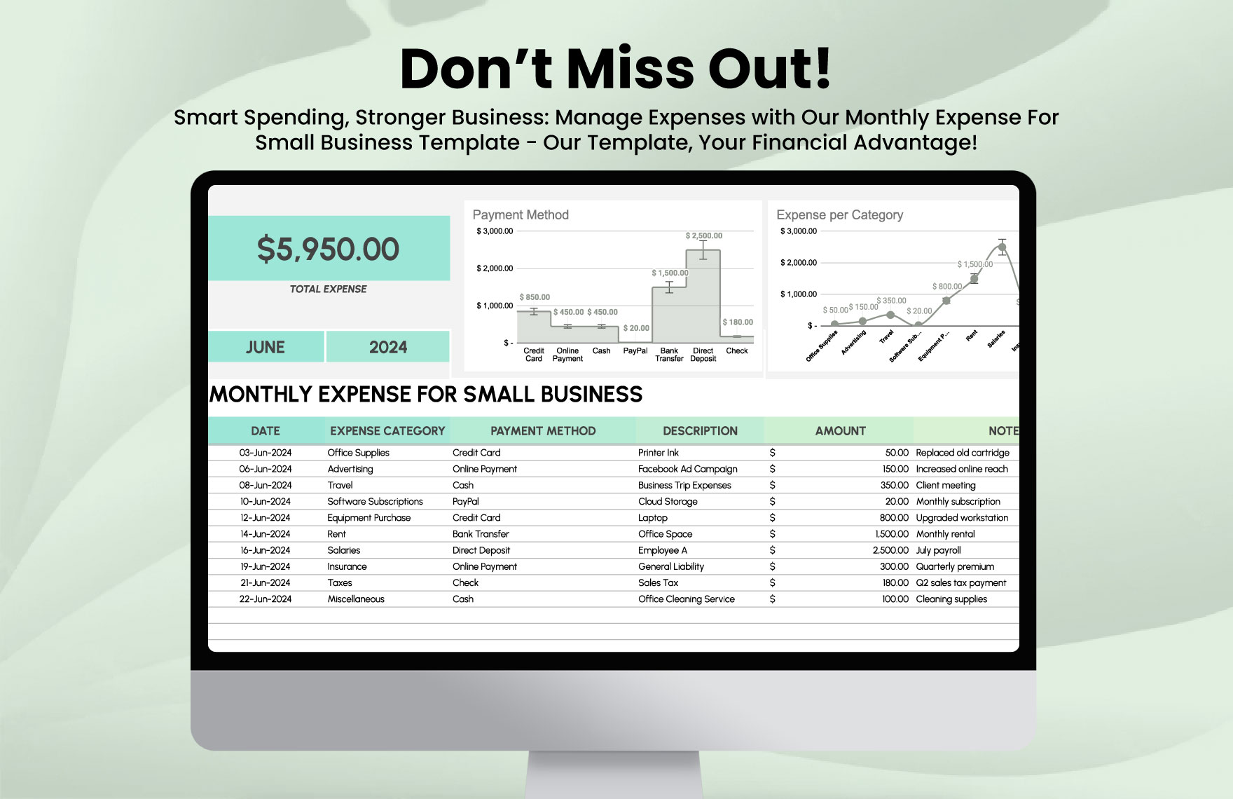 Monthly Expense for Small Business Template