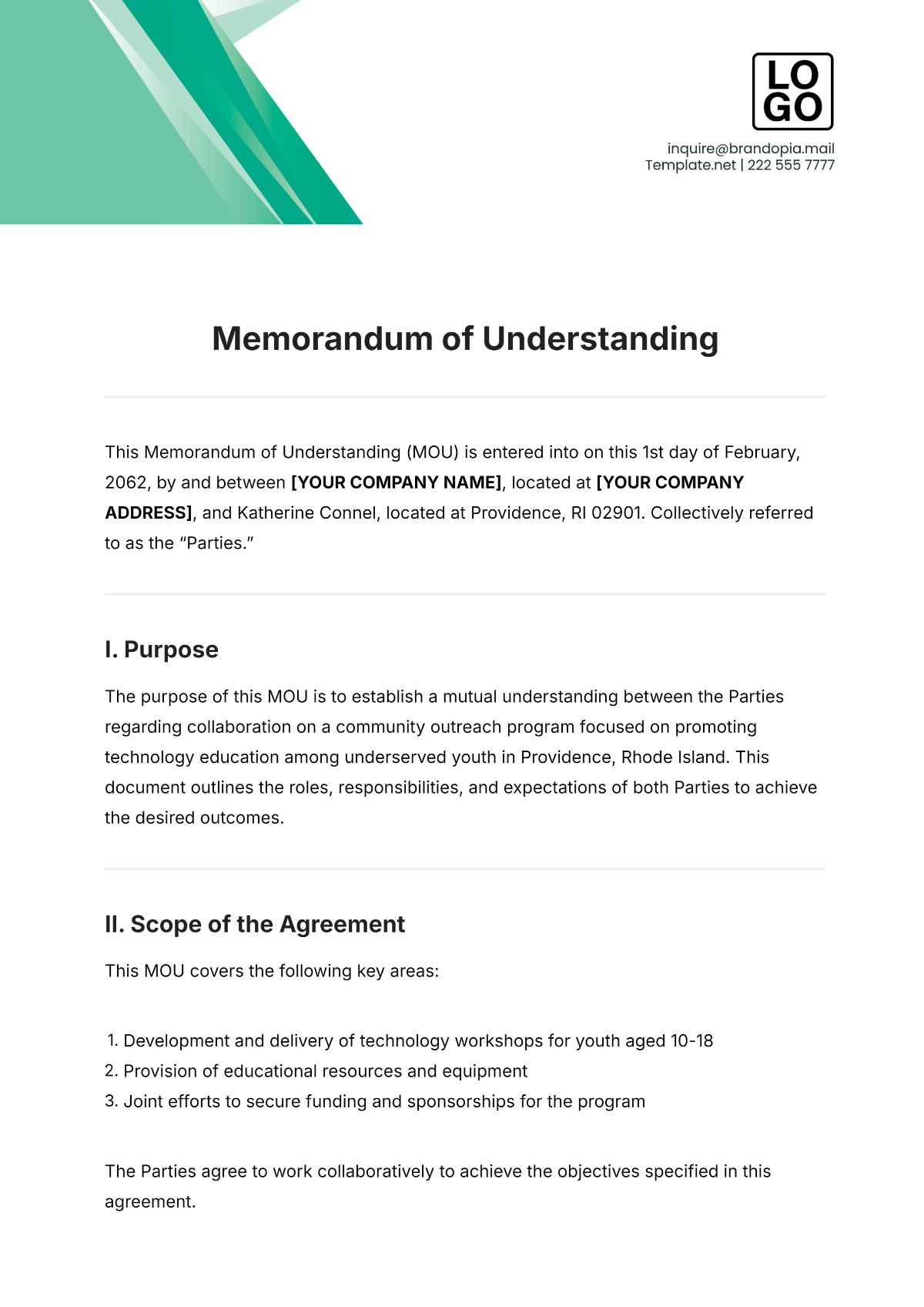 Free Memorandum of Understanding Template