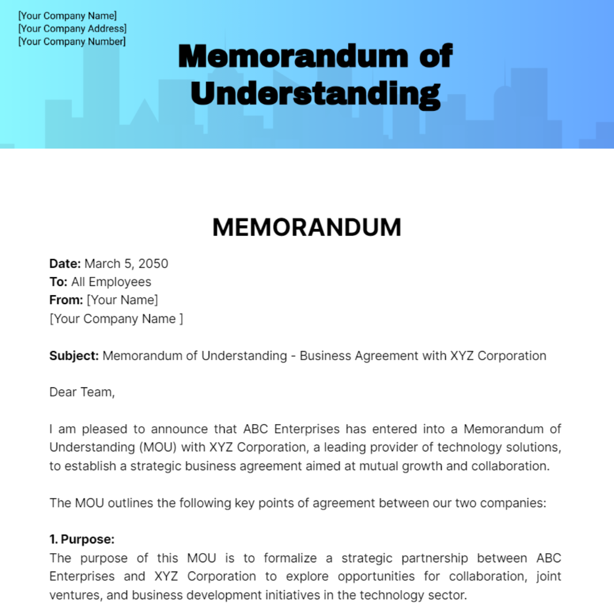 Memorandum of Understanding - Edit Online & Download