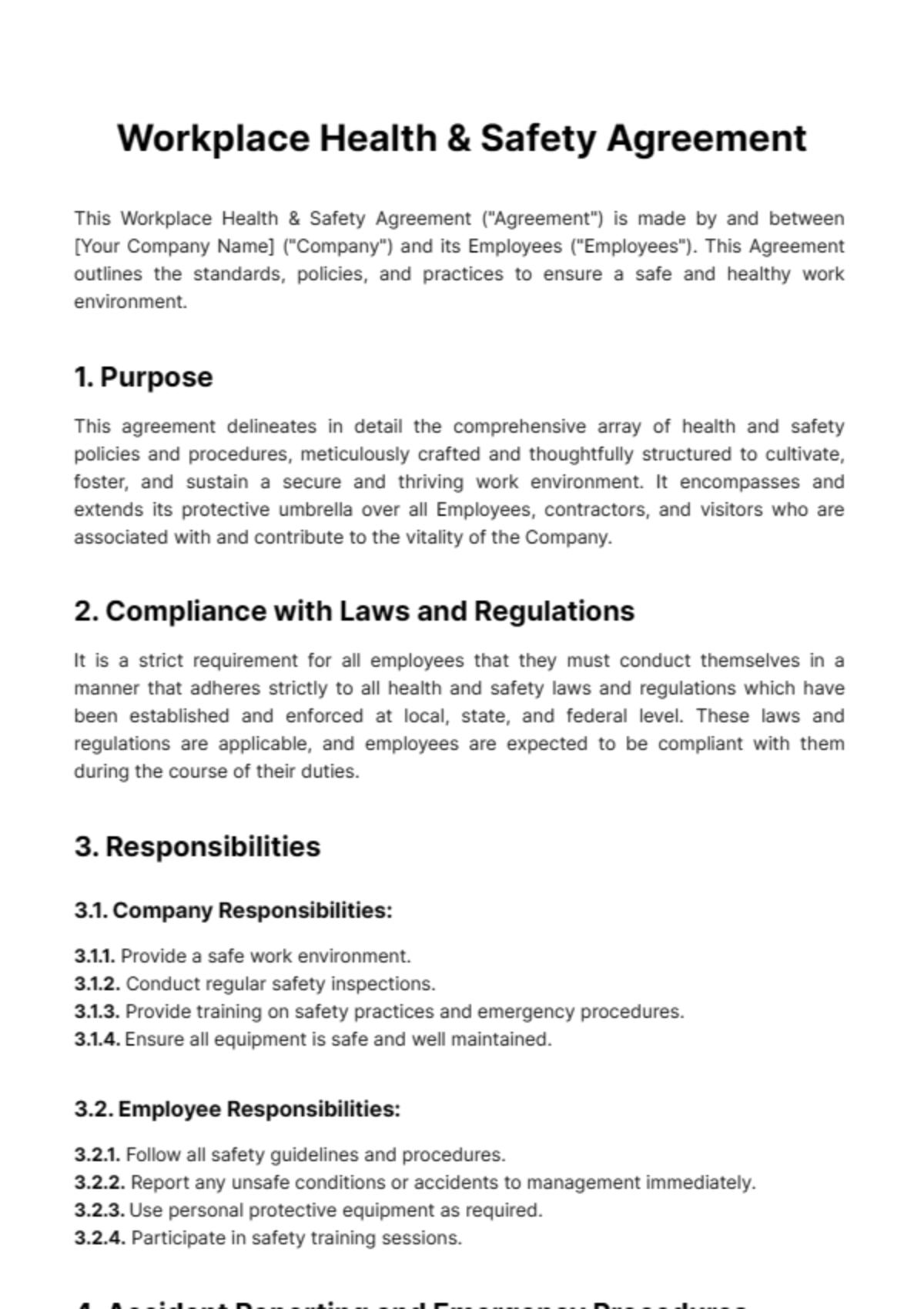 Workplace Health & Safety Agreement Template