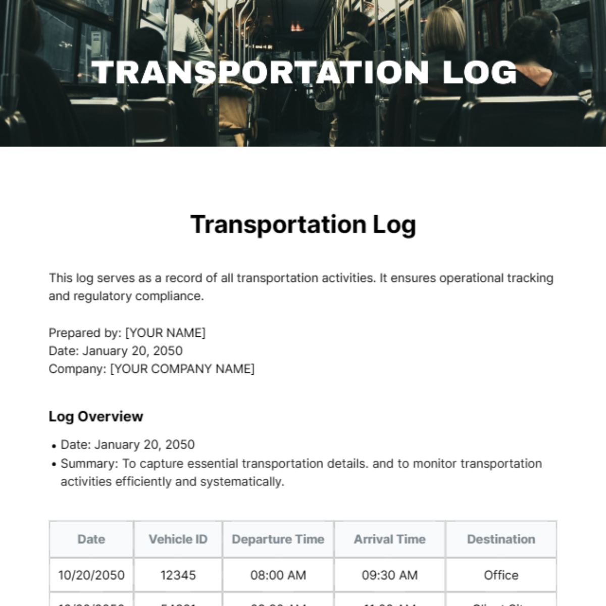 Transportation Log Template
