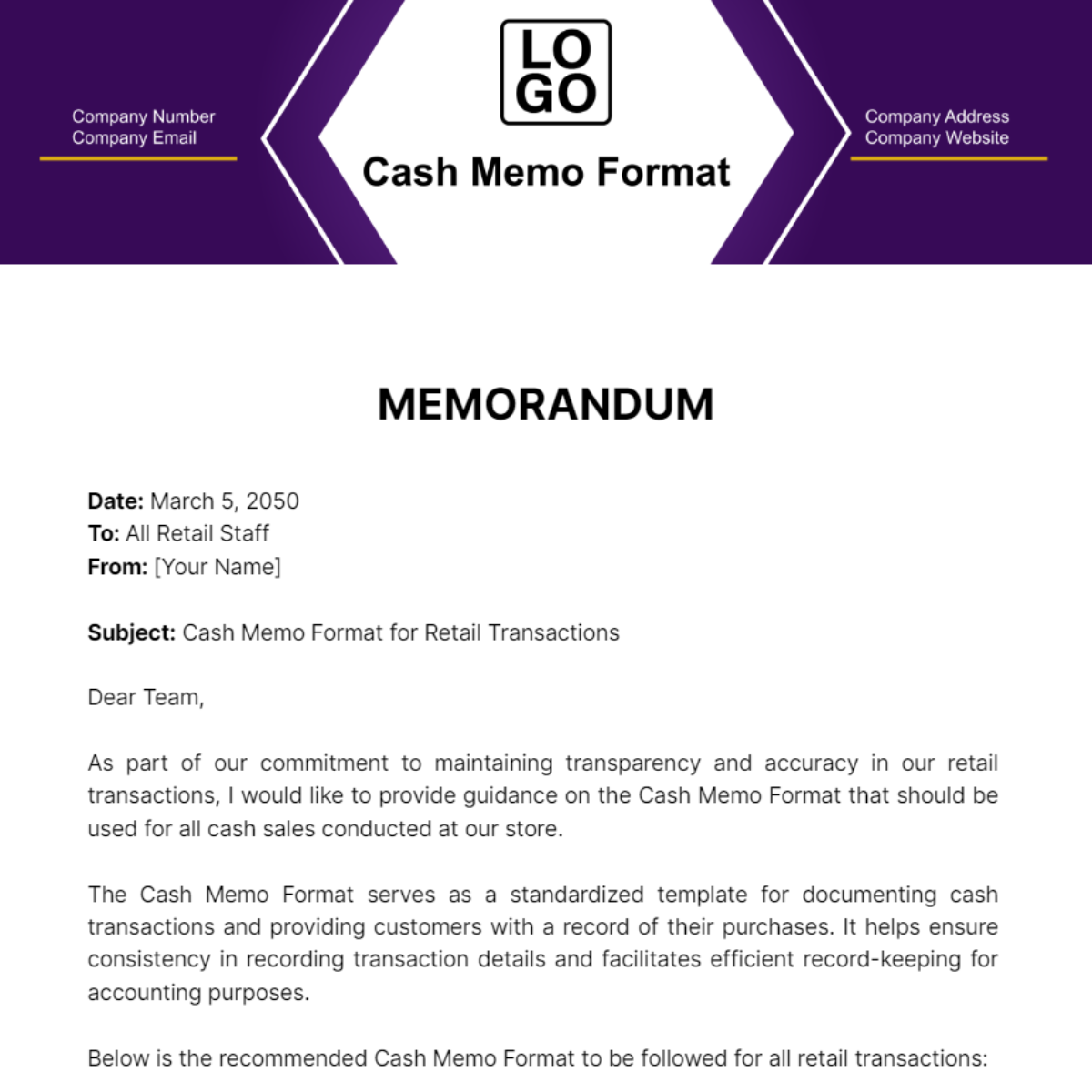 Cash Memo Format - Edit Online & Download