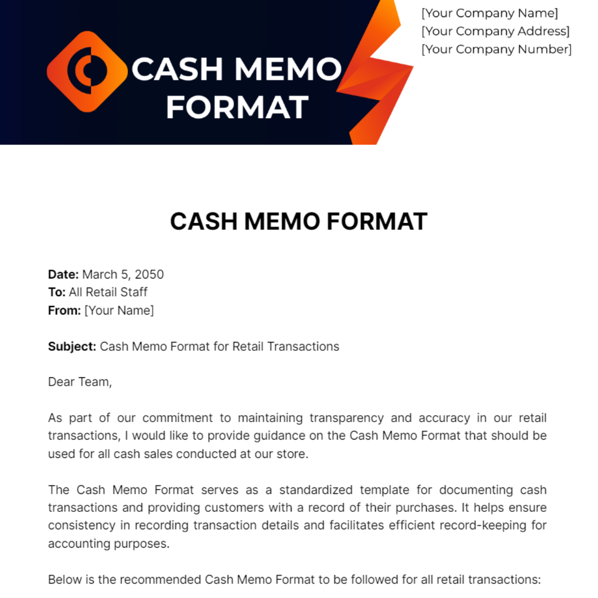 Cash Memo Format - Edit Online & Download