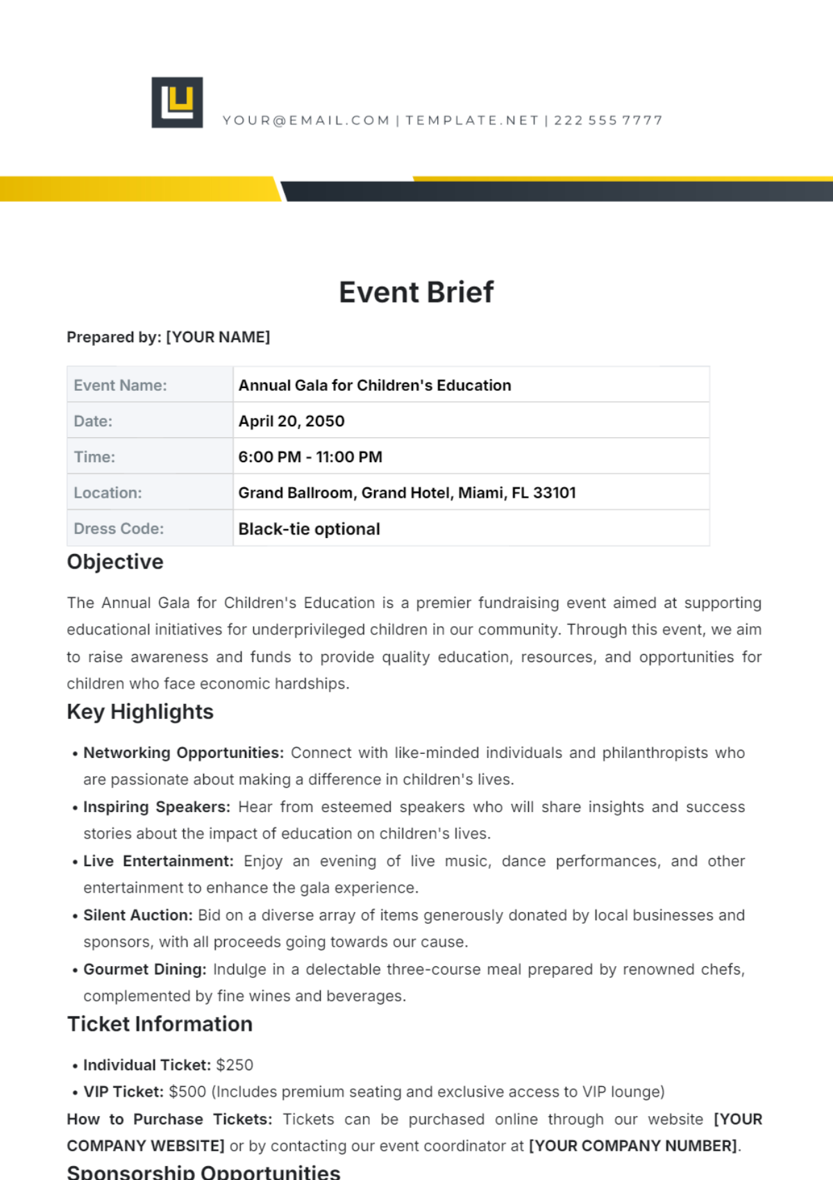 Free Event Brief Template To Edit Online