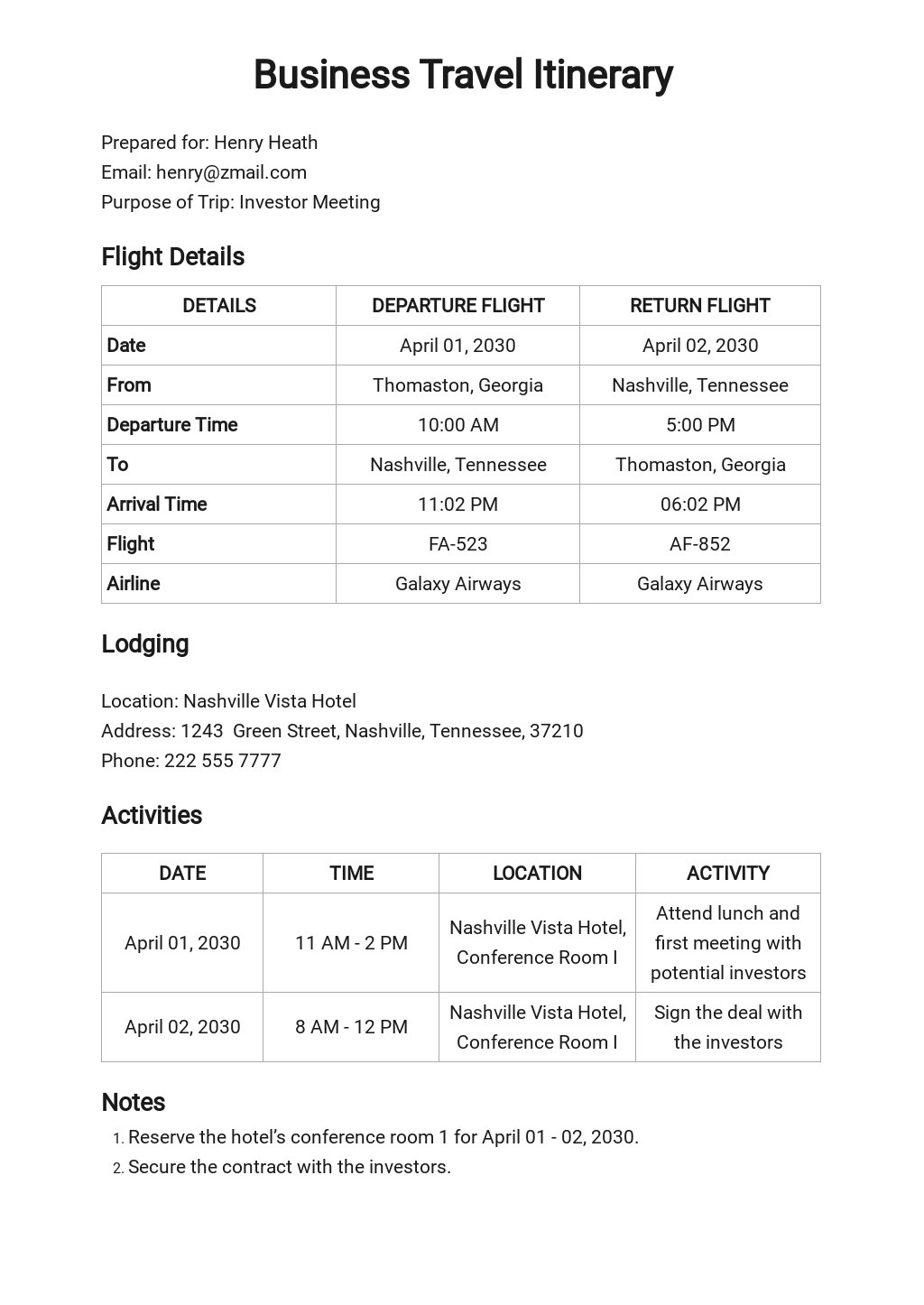 Simple Travel Itinerary Template [Free PDF] - Word (DOC) | Apple (MAC