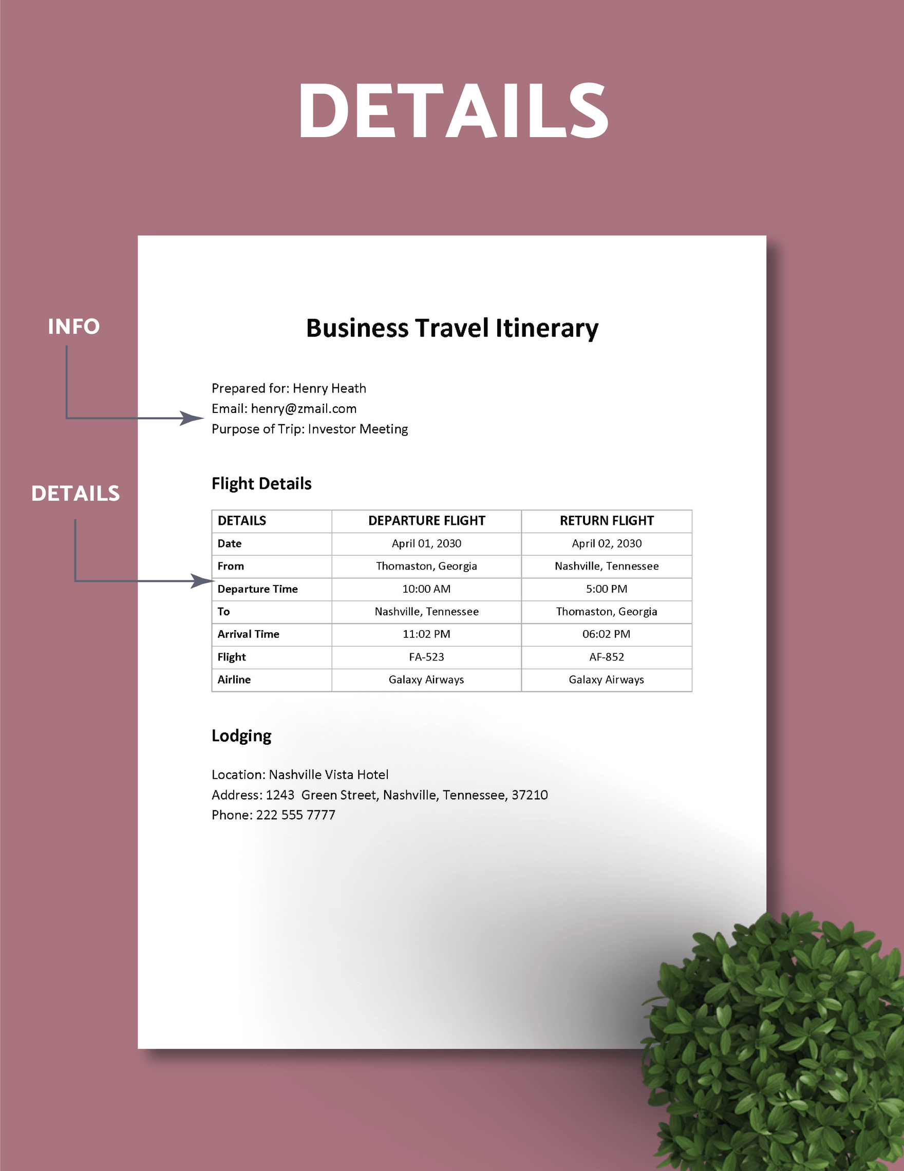 Simple Travel Itinerary Template