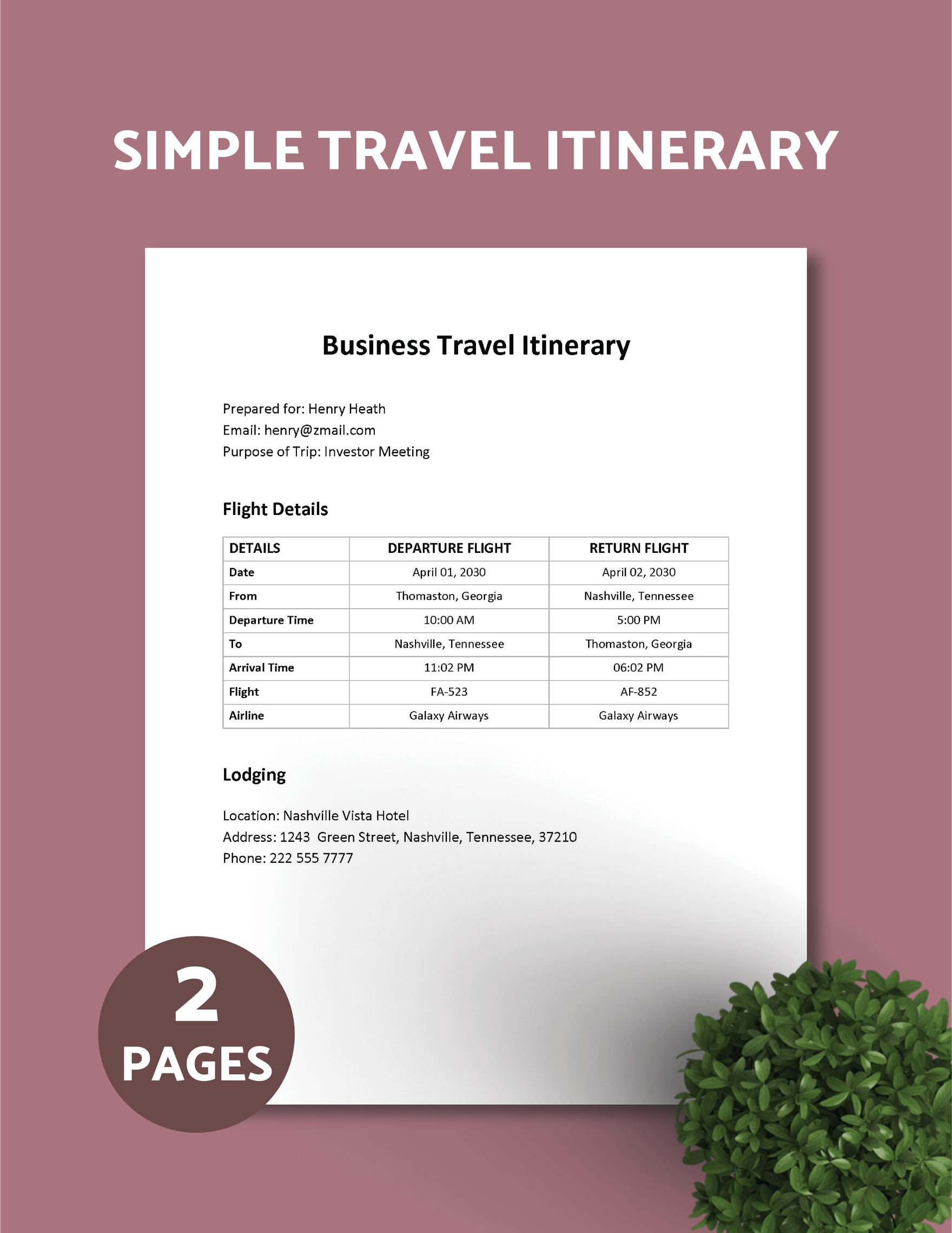 Simple Travel Itinerary Template