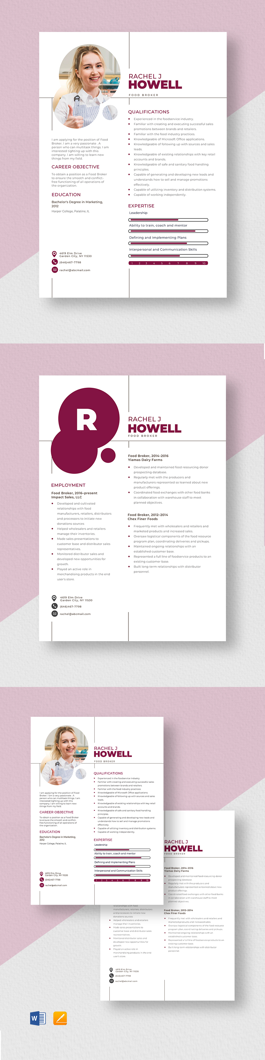 Free Food Broker Resume Template Word, Apple Pages