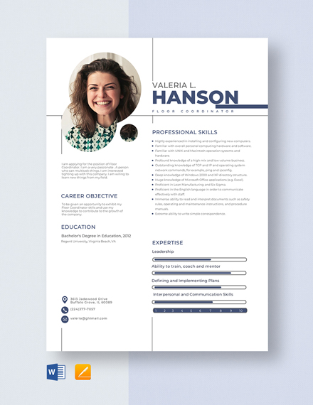 Free Floor Assistant Resume - Download in Word, Apple Pages | Template.net