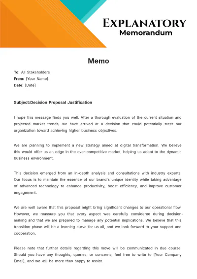 Free Explanatory Memorandum to Edit Online