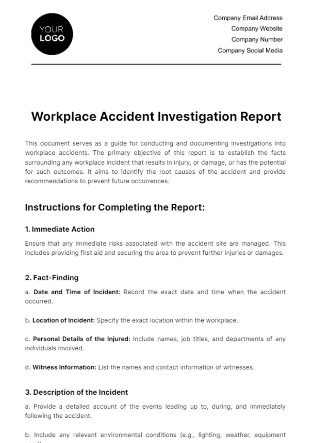 Free Workplace Accident Investigation Report Template