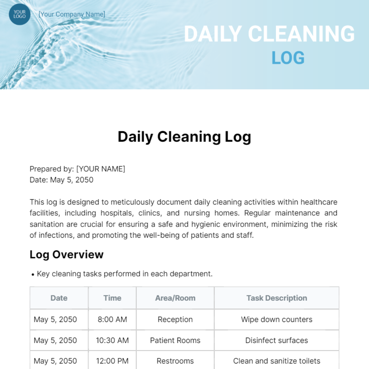 Daily Cleaning Log Template