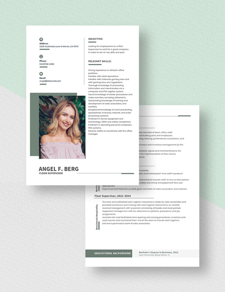 Free Floor Supervisor Resume Template Word Apple Pages Template